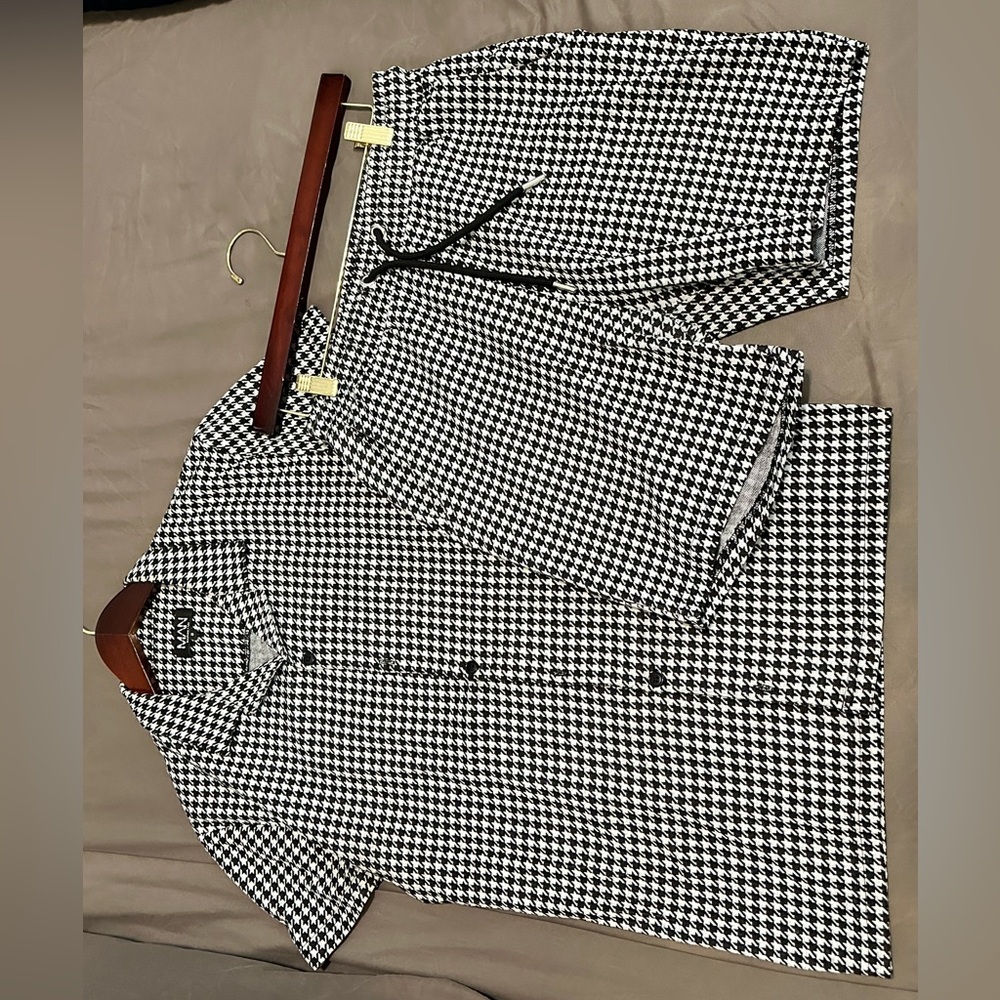 2 piece set in black and white dog tooth print